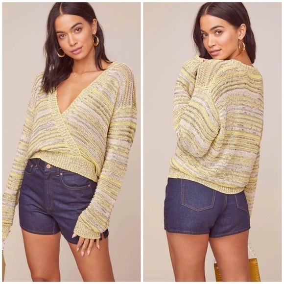 ASTR The Label Kent Wrap Sweater Neon Lemon Black Size M - Picture 2 of 7